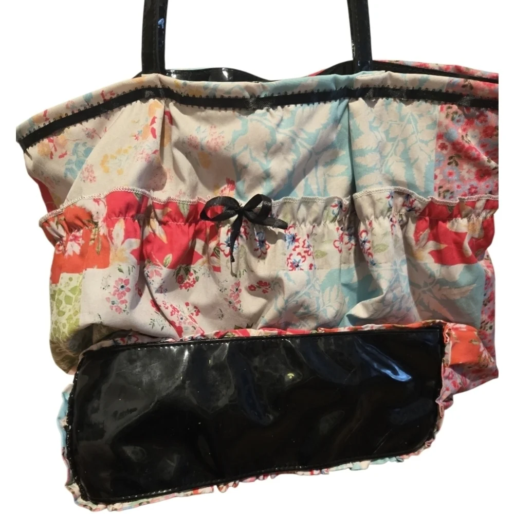 Saks Fifth Avenue Multicolor Patchwork Tote Bag Purse Upcycle Original - Picture 7 of 11